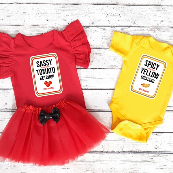 Ketchup Mustard Halloween Costume Baby Boy Girl - Twin Halloween Costume - Matching Condiments Sister Brother Costumes - Newborn  Halloween