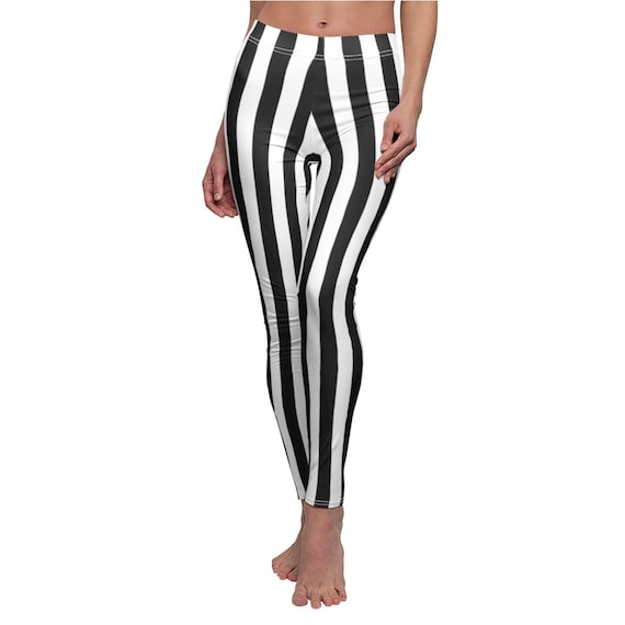 Pirate Leggings for Teens and Women, Black and White Vertical Striped  Leggings, Adult Pirate Halloween Costume 