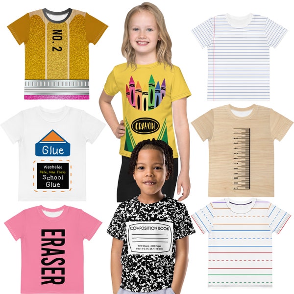 Costumes For Kids, Group Costumes Kids, School Supplies Tshirts, Cute Back To School Shirts Children, Pencil, Glue, Crayons, Notebook