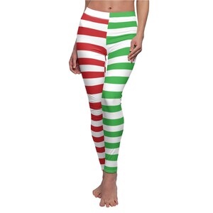 Elf Christmas Leggings for Women, Red and Green Striped Elf Christmas ...