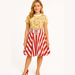 Popcorn Costume For Teens and Women, Popcorn Shirt, Popcorn Skirt, Food Popcorn Outfit, Movie Theater Halloween Costumes, Carnival Costume