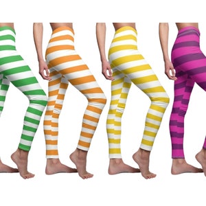 Shortcake Striped Leggings, Horizontal Striped Women's Leggings, Plus Size Leggings, Halloween Costumes, Cosplay Leggings