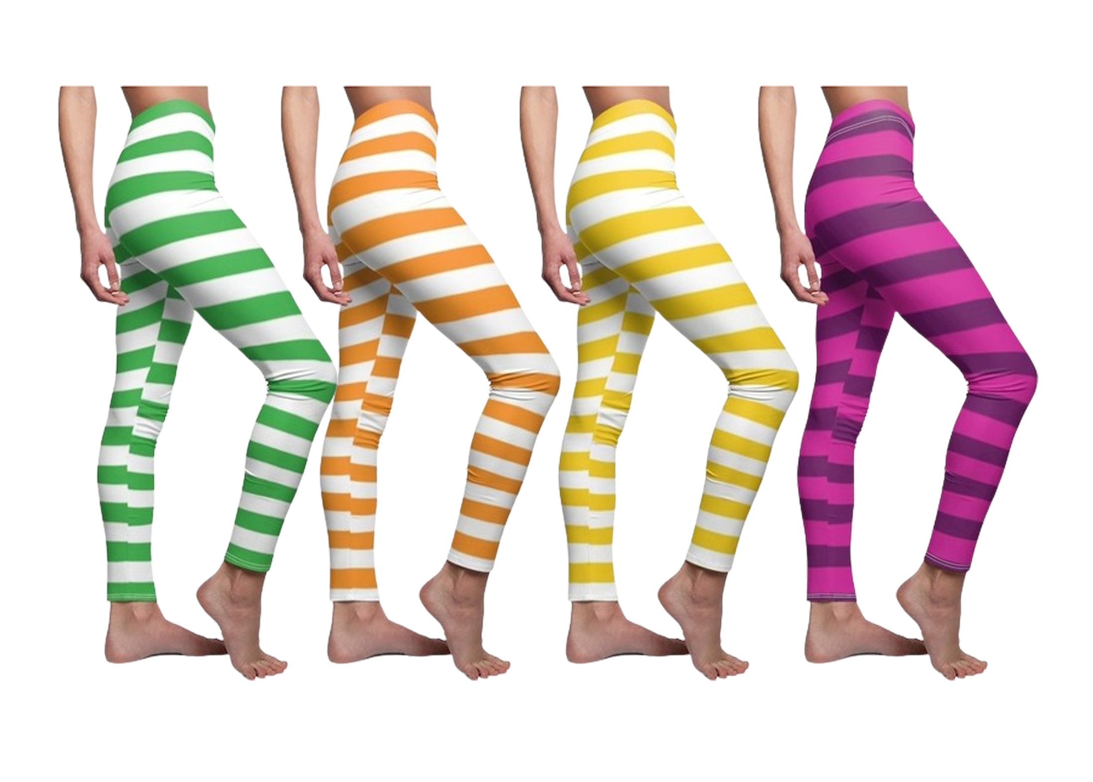 Shortcake Striped Leggings, Horizontal Striped Women's Leggings