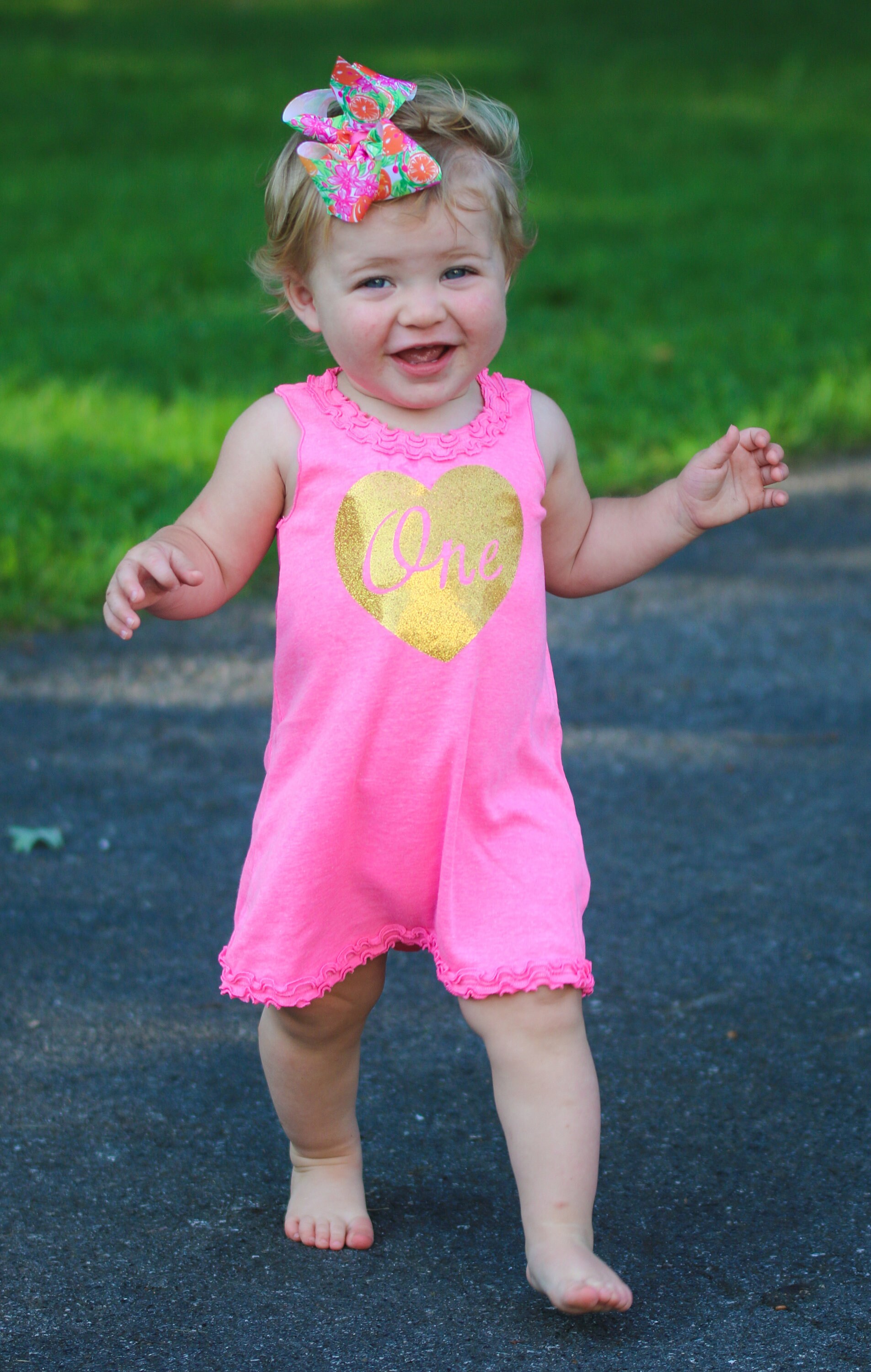 One Year Old Baby Girl Dress Pink and Gold 1st Birthday Tank Etsy