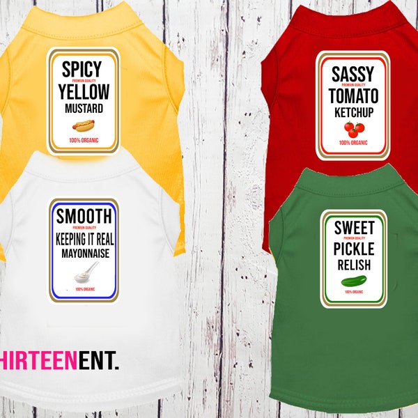 Condiments Shirts For Pet Dogs Cats - Matching Mustard Ketchup Relish Condiments Dog Costumes TShirts - Halloween Costume Tops For Pets