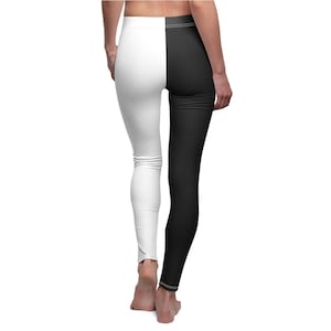 Black and White Halloween Leggings for Women and Teens, Two Tone Colorblock Pants, Womens Leggings, Yoga Leggings, Halloween Pants