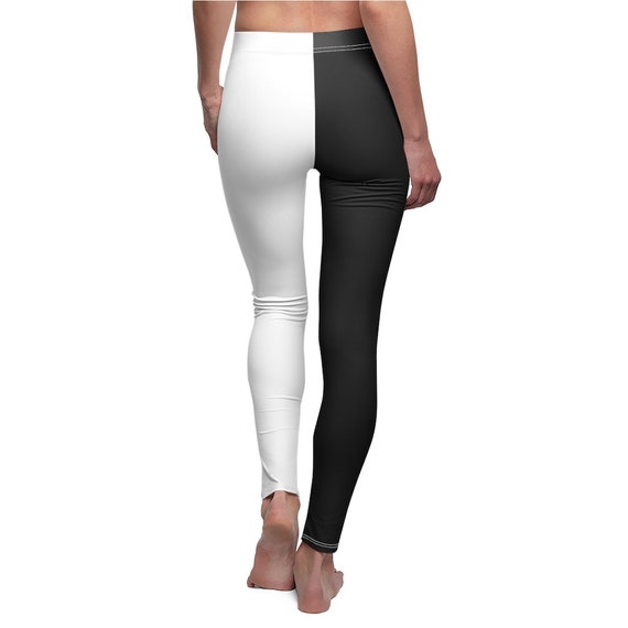 Black and White Halloween Leggings for Women and Teens, Two Tone