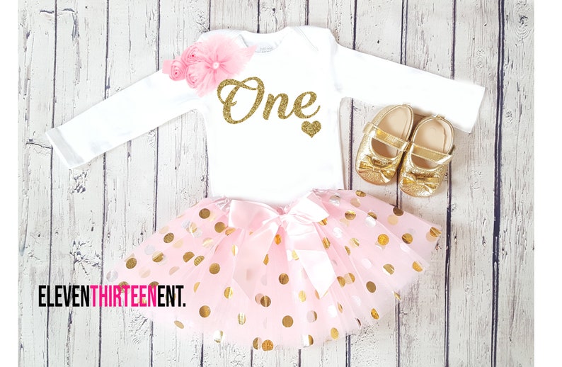1 Year Old Girl Birthday Outfit Pink and Gold Glitter One First Birthday Shirt Birthday Party Outfit 1st Birthday Girl Outfit Pink