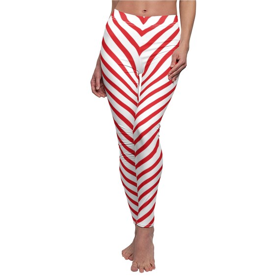 Red and white striped leggings women's 2025