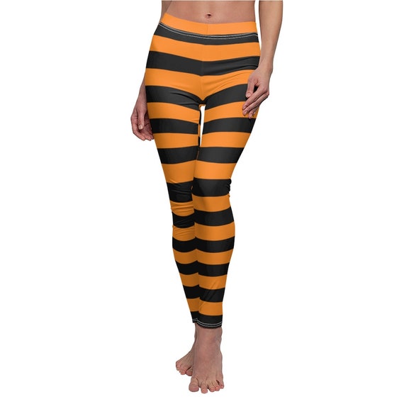 Black and Orange Halloween Leggings Striped Leggings for