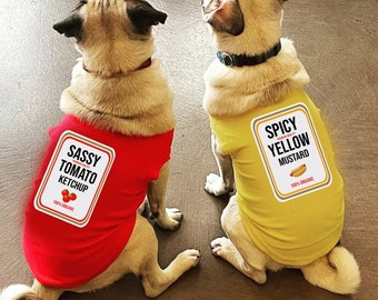 Dog Halloween Costumes Condiments Shirts For Pet Dogs Cats - Halloween Costumes Mustard Ketchup Relish Condiments TShirts For Small Big Dogs