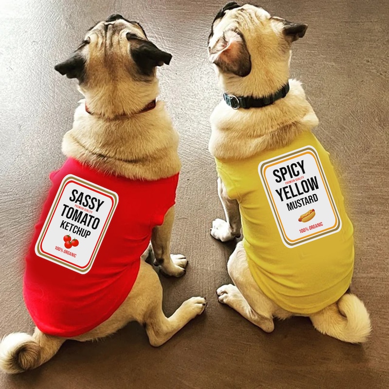👻Free Personalization👻 Dog Halloween Costumes Condiments Shirts For Pet Dogs Cats - Halloween Costumes Mustard Ketchup Relish Condiments TShirts For Small Big Dogs