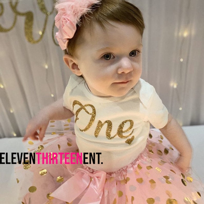 1 Year Old Girl Birthday Outfit Pink and Gold Glitter One First Birthday Shirt Birthday Party Outfit 1st Birthday Girl Outfit Pink