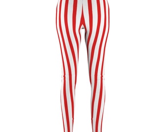 Circus Leggings Red and White Vertical 