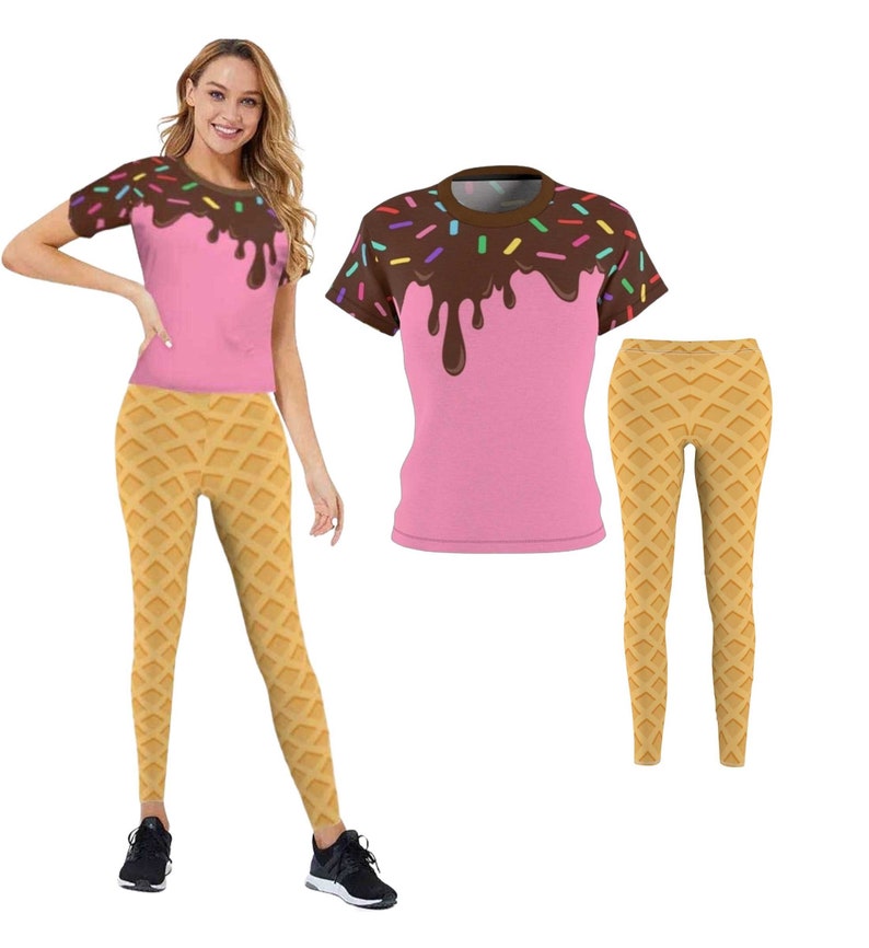 Womens Halloween Costumes, Group Ice Cream Costume For Women, Ice Cream Shirt Leggings, Waffle Cone Leggings, Outfit For Teen Girls 