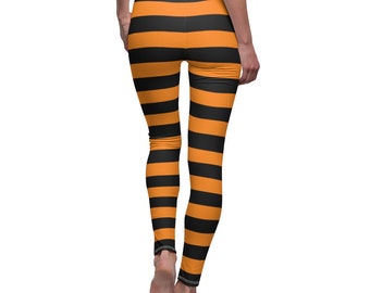 Black and Orange Halloween Leggings, Striped Leggings For Halloween, Halloween Leggings Teens and Women, Halloween Costume, Plus Size