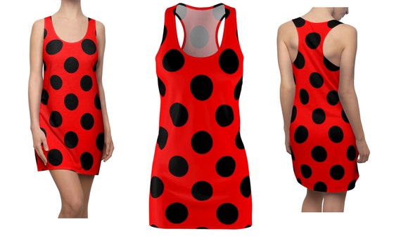 Ladybug Costume for Teen Girls and Women, Adult Ladybug Dress, Halloween  Costumes, Red and Black Polka Dot Tank Dress, Plus Size Costume 