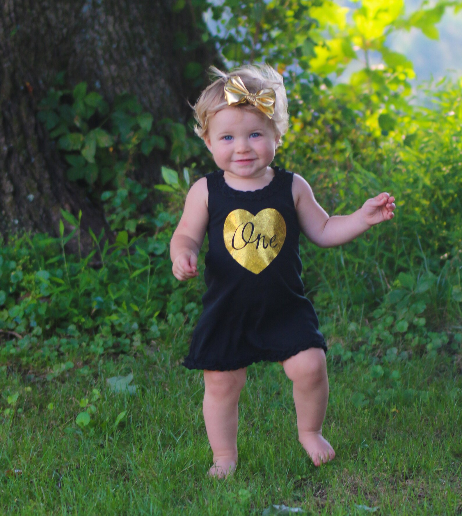 1st Birthday Dress Baby Girl Black and Gold One Year Old Etsy