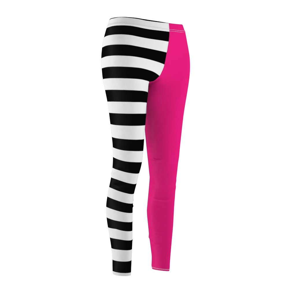 Hot Pink Black White Striped Leggings 
