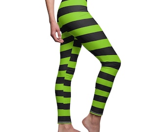 Halloween Leggings Jail Leggings Women's Prisoner Inmate LEGGINGS Halloween  Costume Leggings Black White Striped Leggings Cosplay Leggings