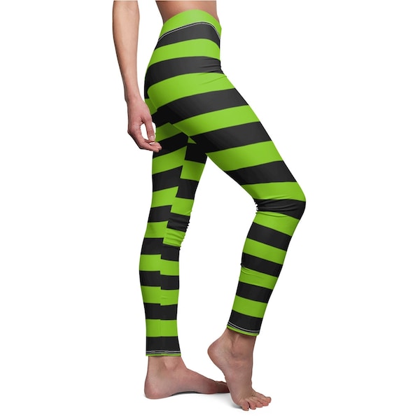 Black and Green Halloween Leggings, Striped Leggings For Halloween, Halloween Leggings Teens and Women, Halloween Costume, Plus Size