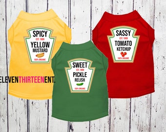 Condiments Shirts For Pet Dogs Cats - Matching Mustard Ketchup Relish Condiments Dog Costumes TShirts - Halloween Costume Tops For Pets