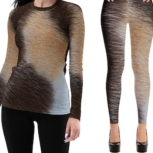 Cat Fur Outfit For Women, Realistic Cat Fur Costume Adults, Womens Furries Cosplay Shirt Leggings Set