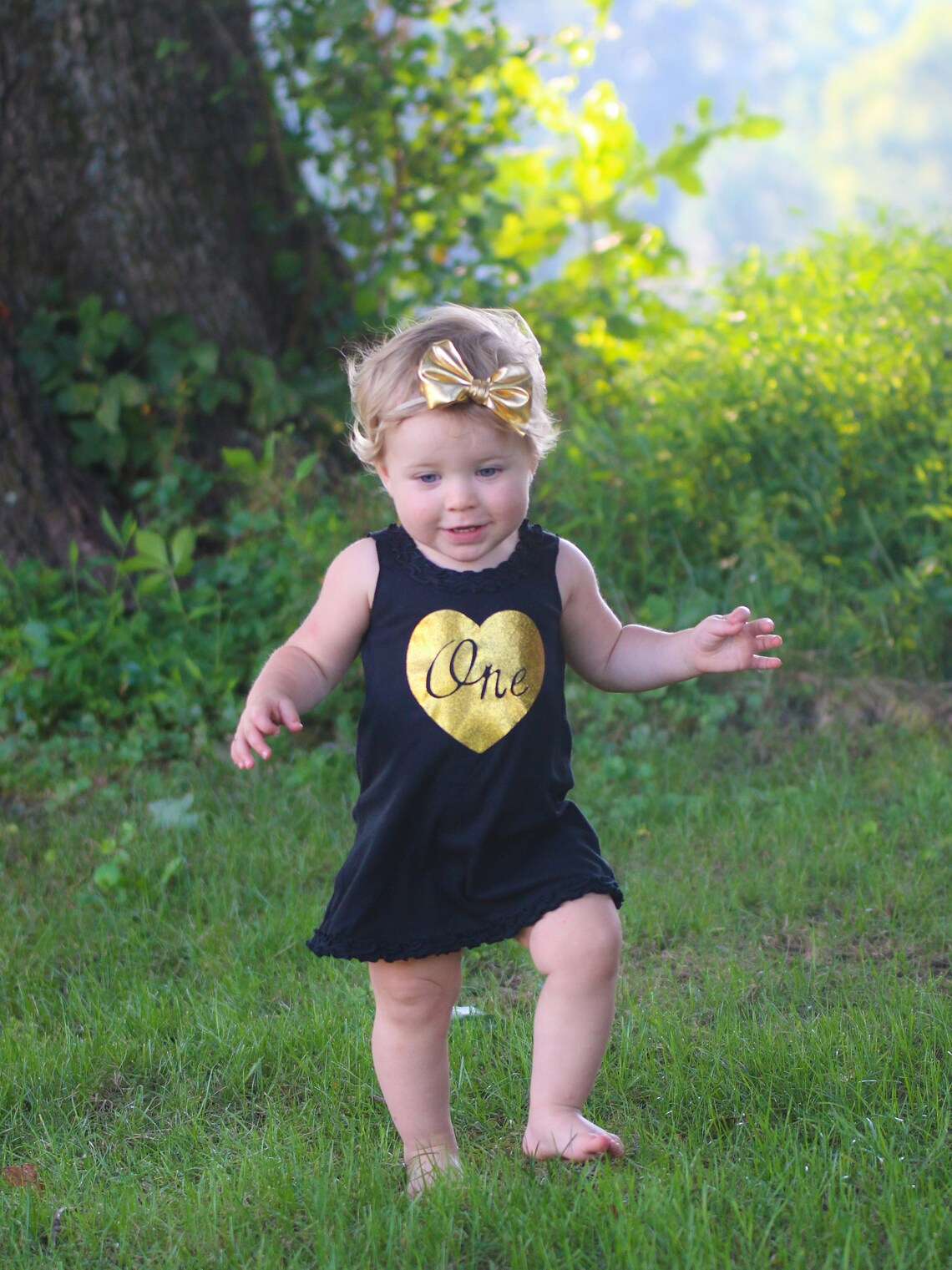 1st Birthday Dress Baby Girl Black and Gold One Year Old Etsy