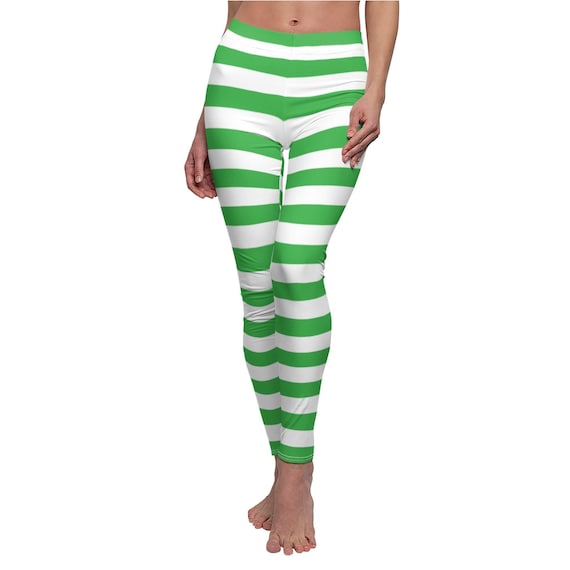 Green and White Striped Leggings, Halloween Leggings for Women, Elf Leggings,  Halloween Costume for Teens and Women, Leggings With Stripes 