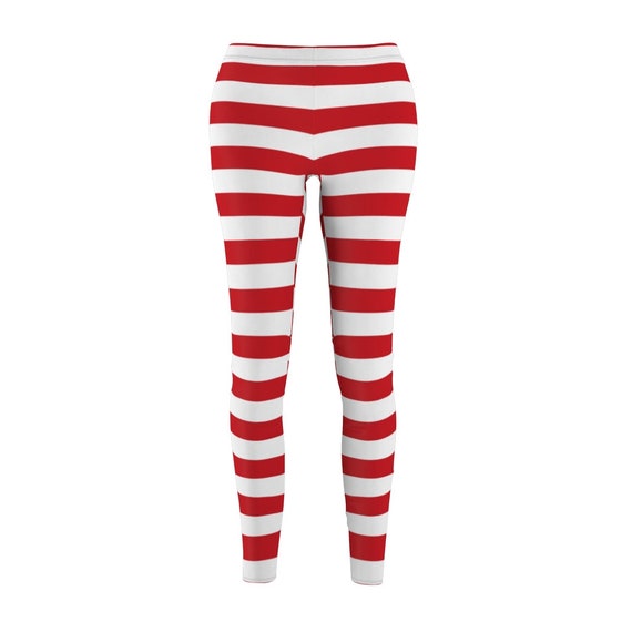 Red and White Stripes Leggings for Women Valentine, Carnival Red