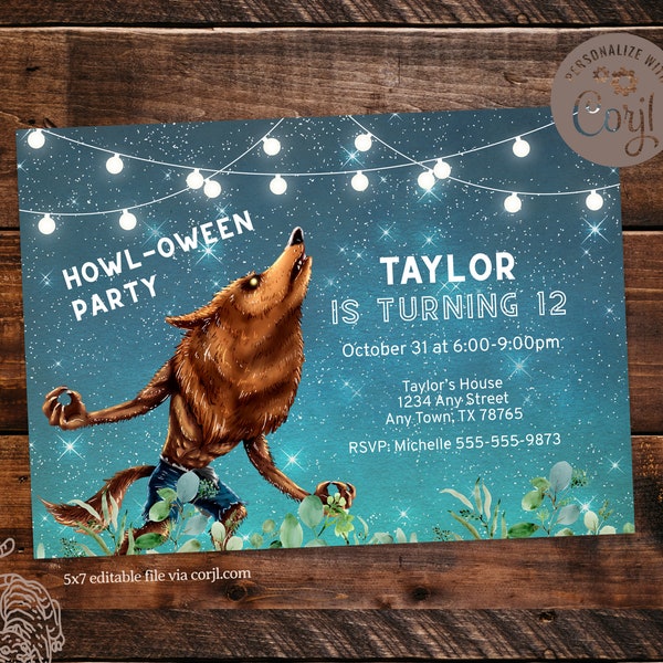 Werewolf Birthday Party Invitations Etsy