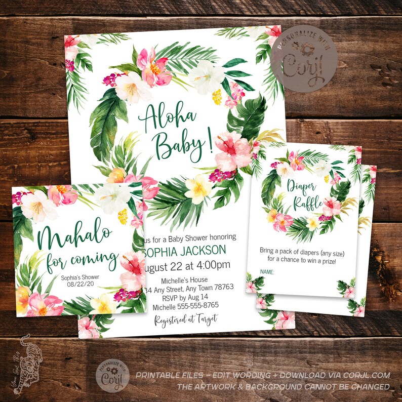 Editable Aloha Baby Shower Package 5x7 Invitation Tropical - Etsy