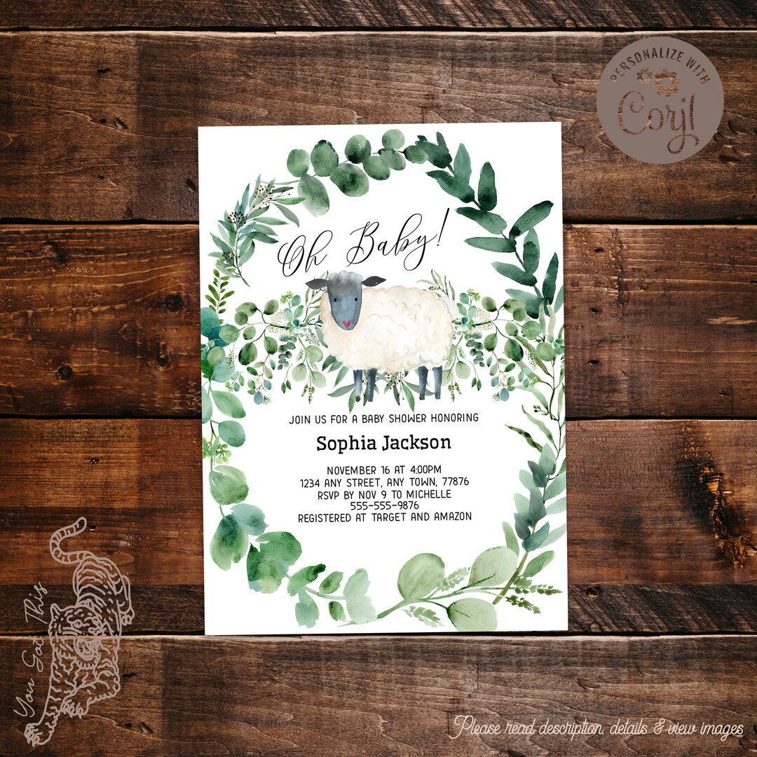 Editable Sheep Baby Shower Invitation 5x7 Invite Edit Etsy