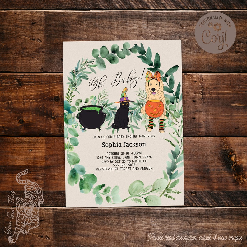 Editable Halloween Baby Shower Invitation 5x7 Invite Edit Etsy