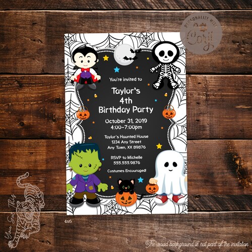 Halloween Birthday Party Invitation Kids Costume Birthday Etsy