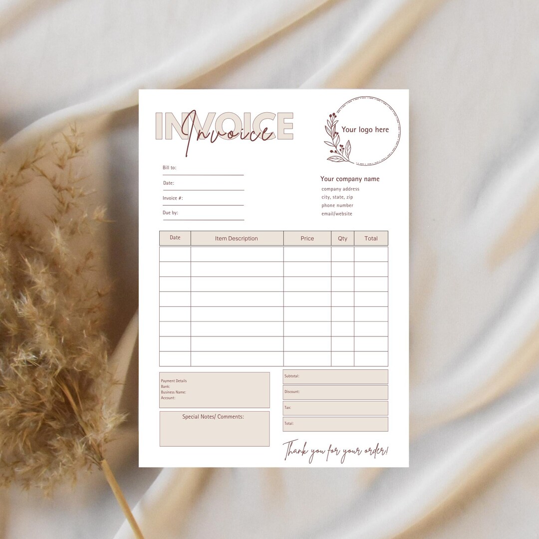Invoice Template Editable, Small Business Custom Order Form Printable ...