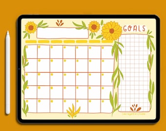 Digital Monthly Calendar/ Sunflower / iPad Calendar / Goodnotes calendar / Teacher Digital Calendar / Cute Digital Calendar / ADHD Calendar