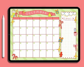 Christmas Digital Calendar / Cute Digital Calendar / iPad Calendar / Goodnotes Calendar / Printable / Teacher Calendar / Cute Calendar