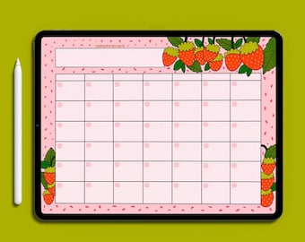 Strawberry Digital Calendar / Cute Digital Calendar / iPad Calendar / Goodnotes Calendar / 2023 Monthly Calendar / Teacher Digital Calendar