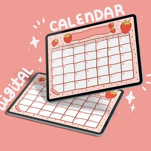 Strawberry Open Digital Calendar / Cute Printable Calendar / Cute Pink Calendar / Teacher Calendar / Digital Planner Calendar