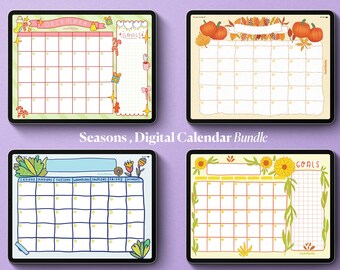 Digital Calendar Bundle, Seasonal, iPad Calendar, Goodnotes Calendar, iPad Planner, Goodnotes Planner, Printable Undated Calendar, Planner