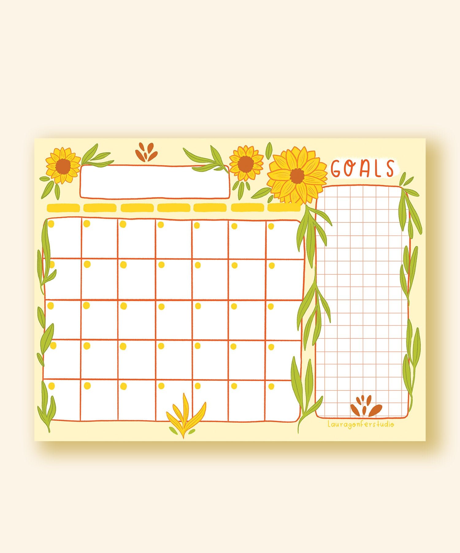 Sunflower Digital Calendar / Cute Spring Themed Downloadable Etsy