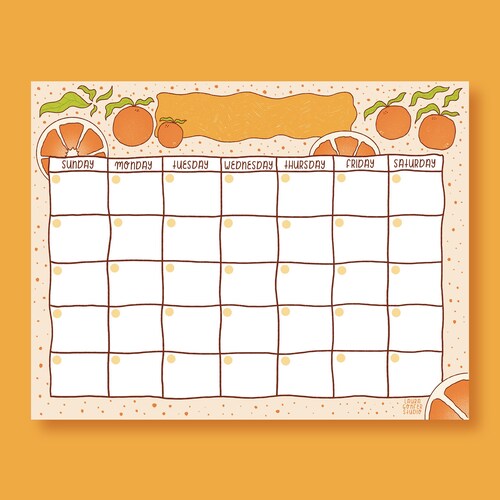 Orange Open Printable Calendar / Open Cute Printable Calendar Etsy