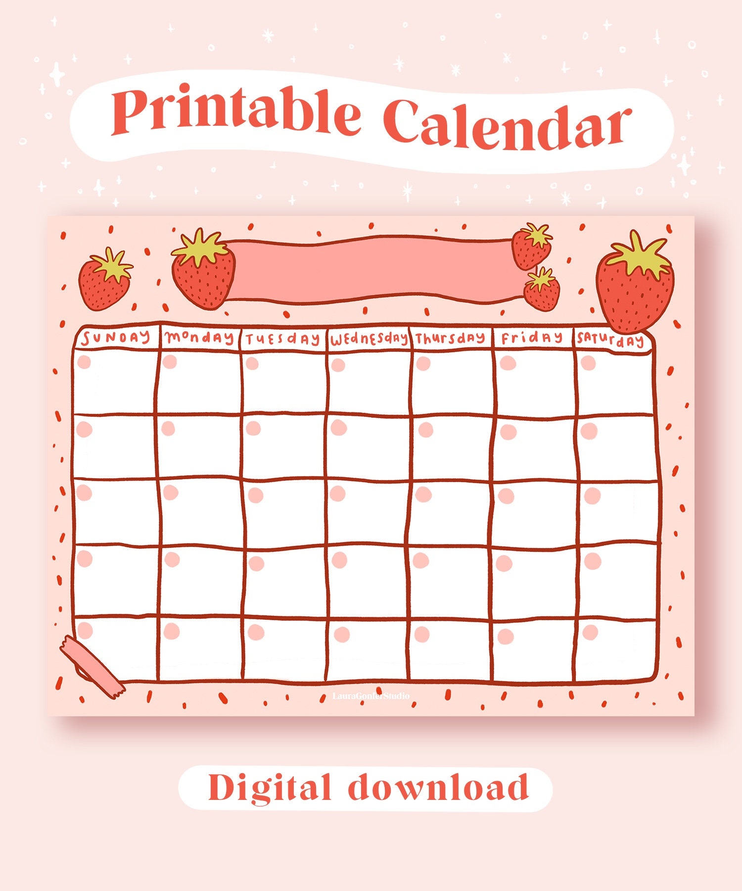 Strawberry Open Printable Calendar / Open Cute Printable Etsy