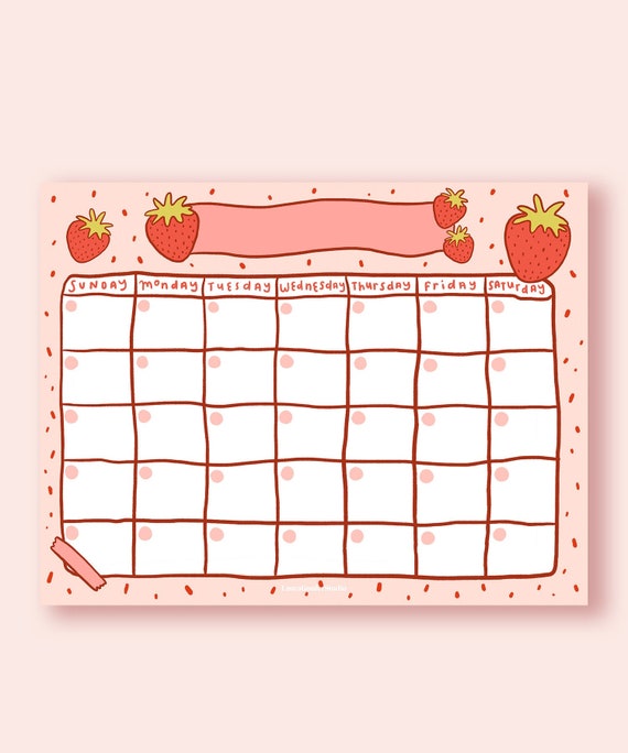 Strawberry Open Printable Calendar / Open Cute Printable Etsy UK