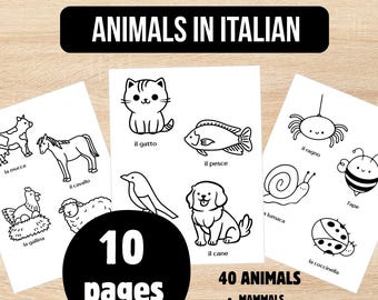 Italian Animals Coloring Pages 10 - Instant Digital Download - Kids Learn Italiano - Animali Pagine da Colorare Printables - 40 Animals