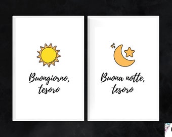Italian Good Morning Night Dear Baby Shower Gift - Instant Download Prints - Buongiorno Buona Notte Tesoro Children's Nursery Room Art