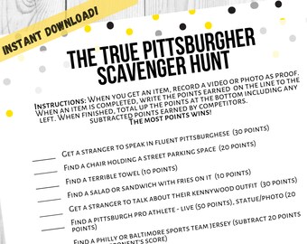 Pittsburgh Scavenger Hunt: Fun Activity, Selfie Video Challenge (PDF Download)