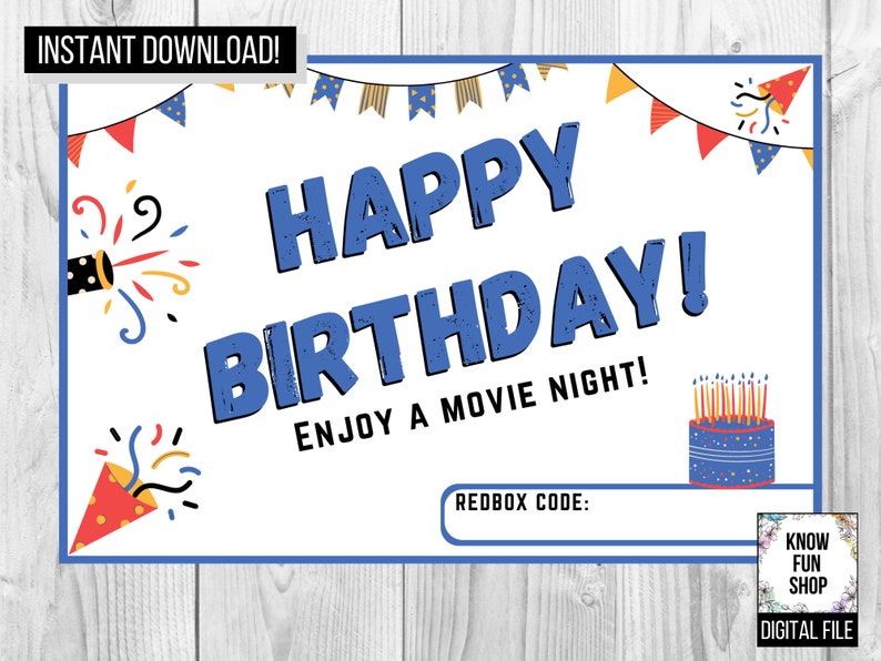 Redbox Happy Birthday Printable Cards INSTANT DOWNLOAD - Etsy