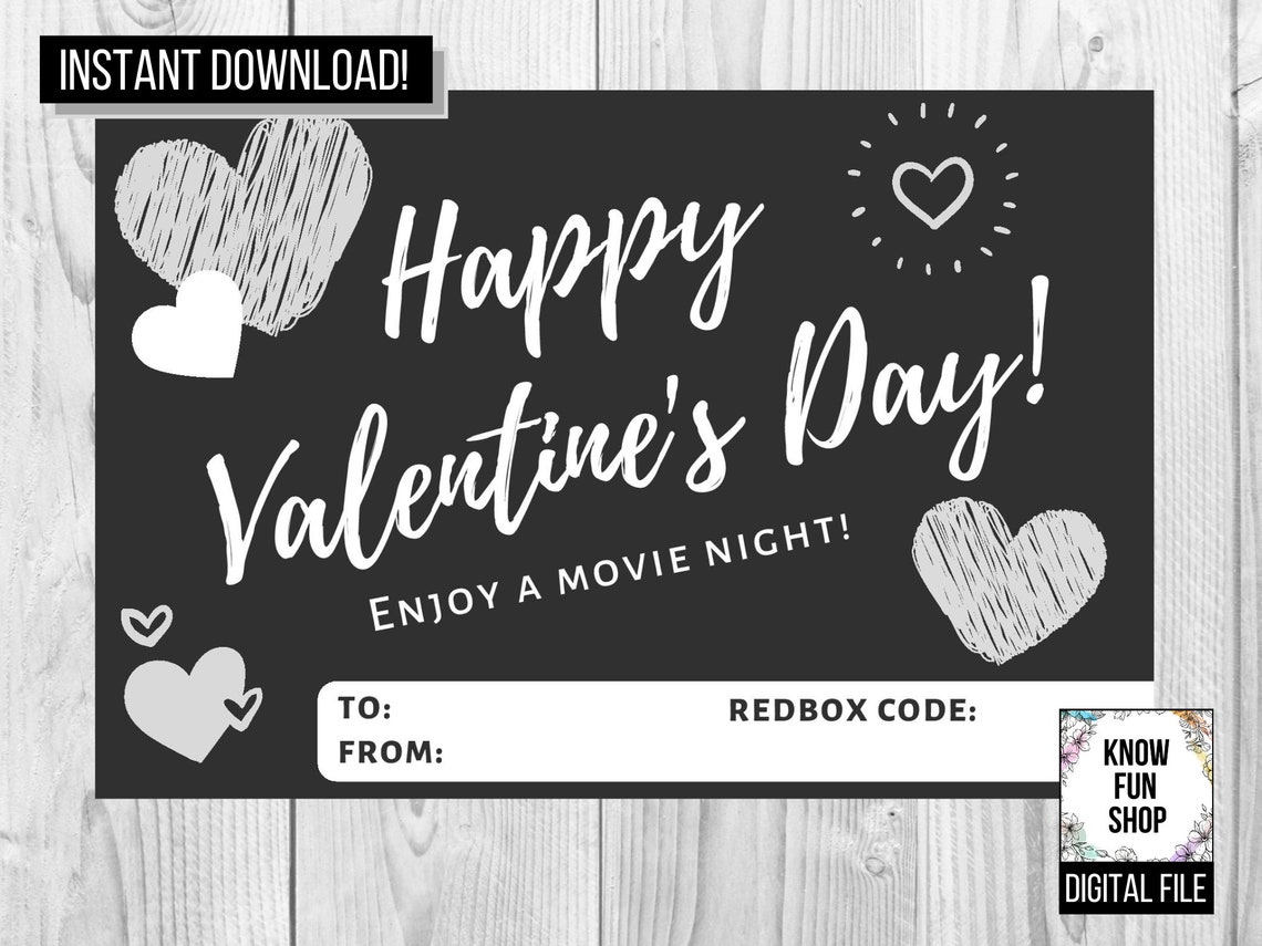 Redbox Valentine's Day Movie Printable Last Minute Gifts | Etsy